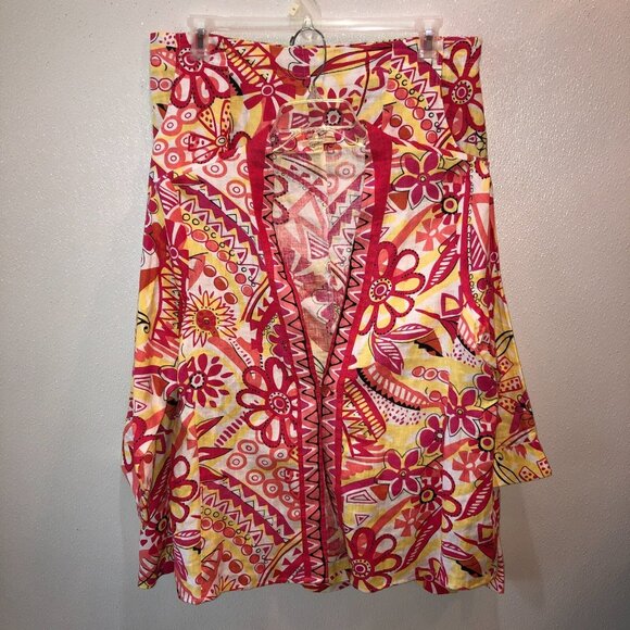 Set of 2 Choices Womens Pink Floral Linen Large Blazer Jacket XL Skirt Summer - Picture 2 of 16